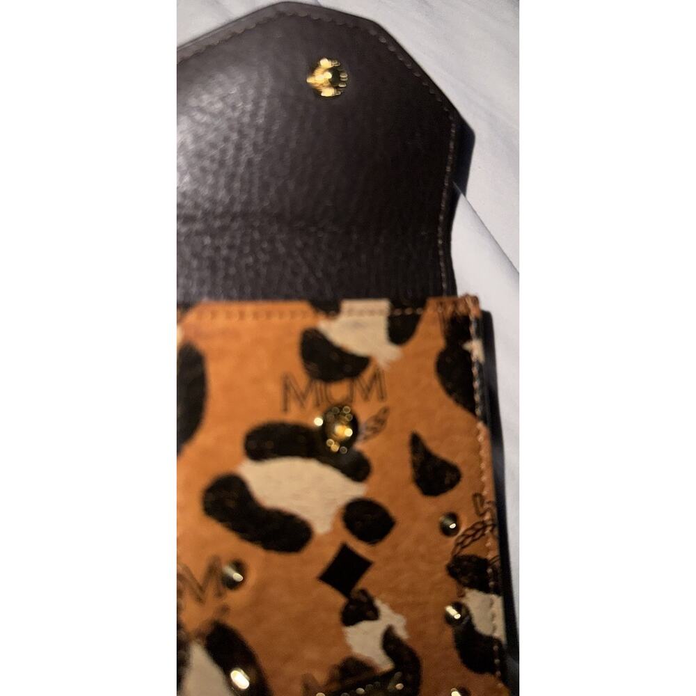 MCM Leopard Print Key Holder Card Case Gold Studded Clip Lanyard Mini Pouch - Picture 11 of 13